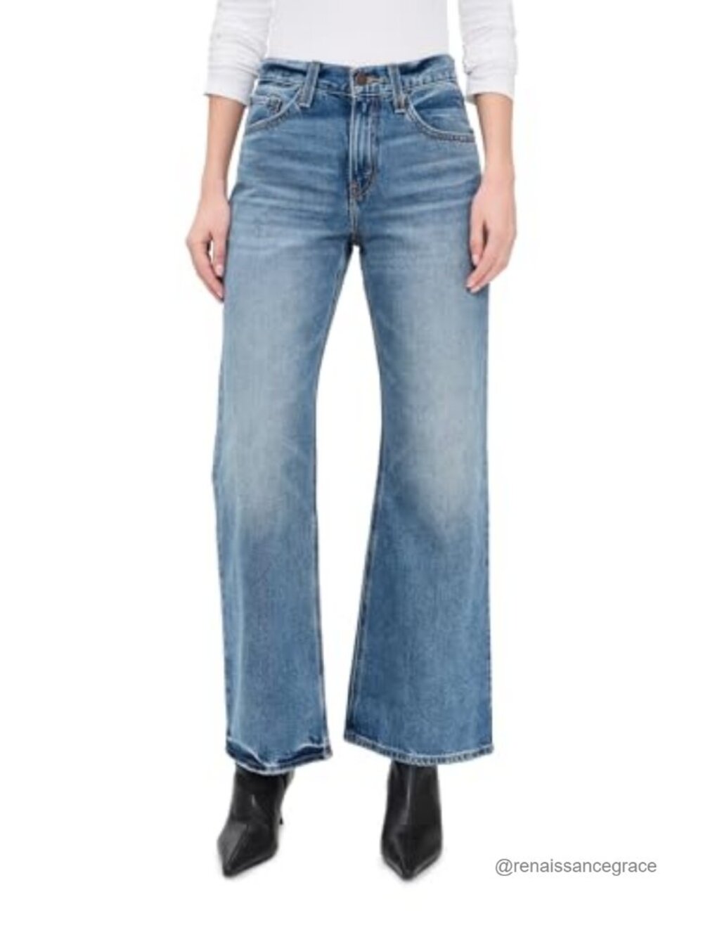 High Rise Loose Bootcut Jeans 100% Cotton Medium Weight Denim